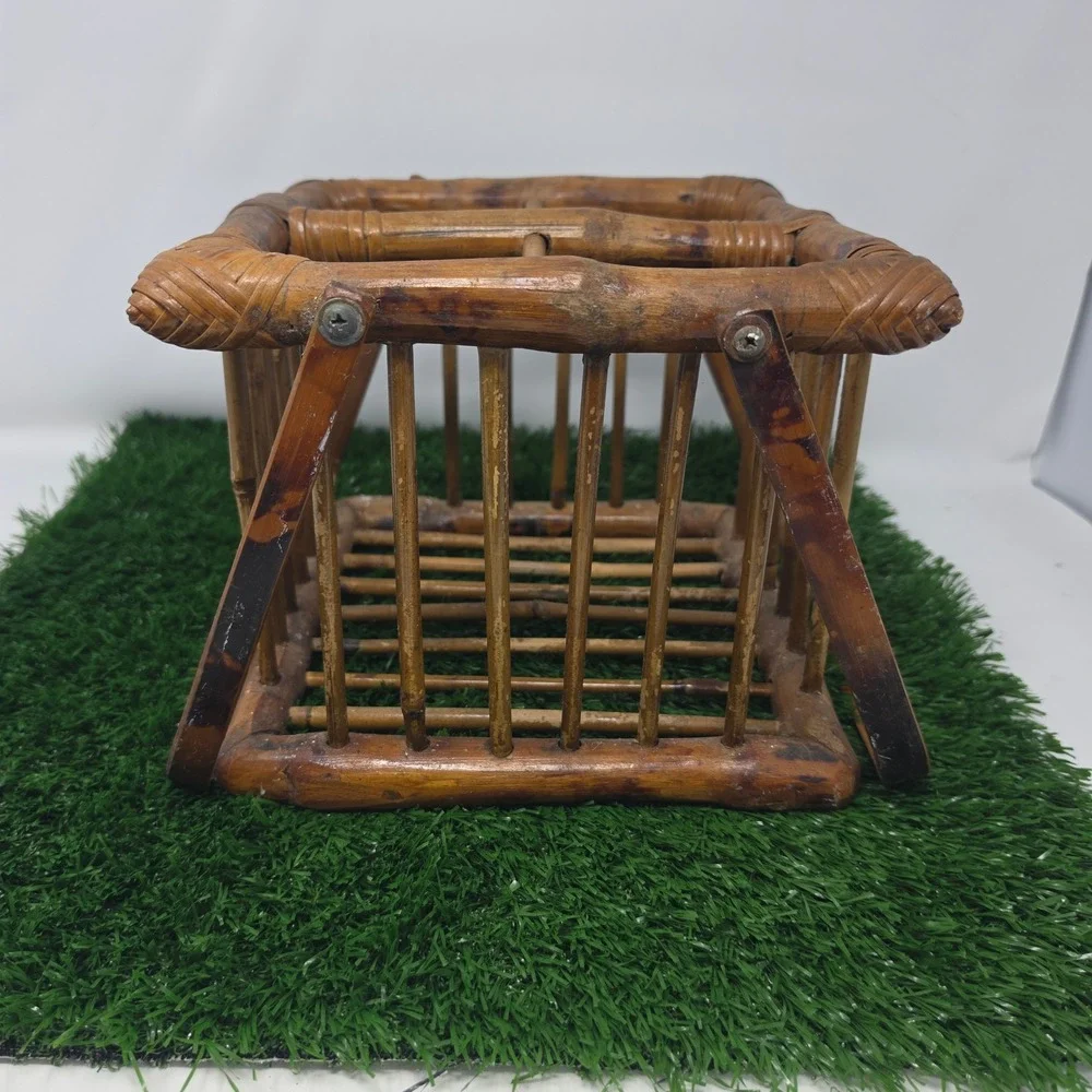 Vintage Bamboo Rattan Wine Bottle Carrier Caddy 4 Bottle Holder  Boho